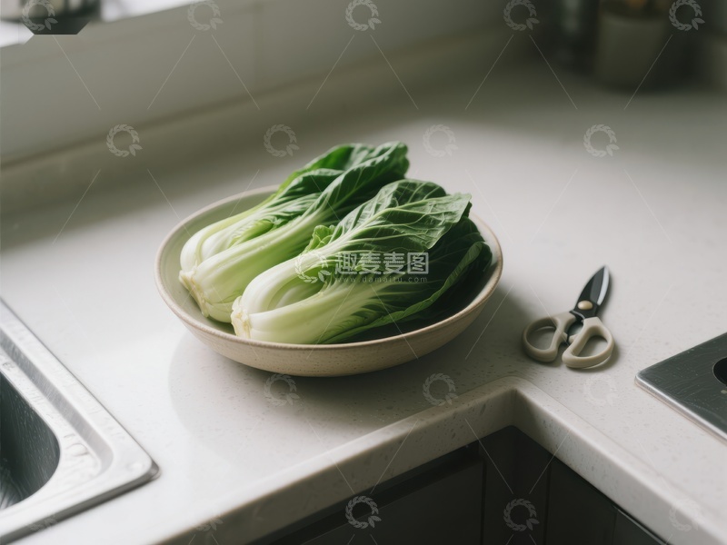 高清大图下载【趣麦麦图】厨房台面上的青菜
