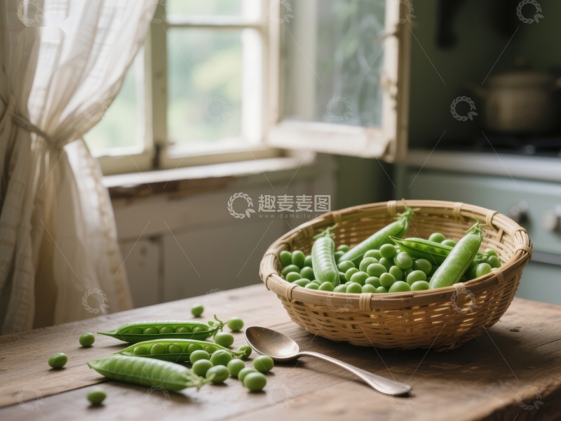 高清大图下载【趣麦麦图】厨房窗边的豌豆篮