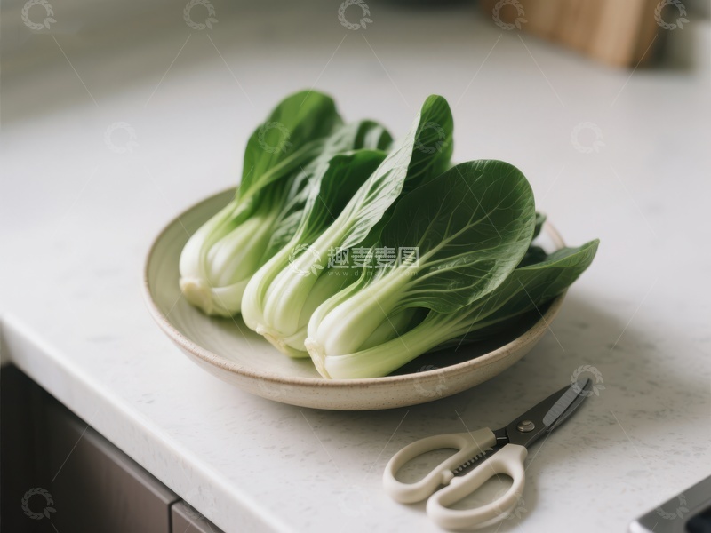 高清大图下载【趣麦麦图】新鲜青菜置于白色碗中