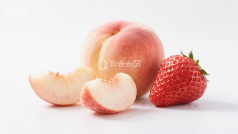高清大图下载【趣麦麦图】新鲜桃子与草莓的组合