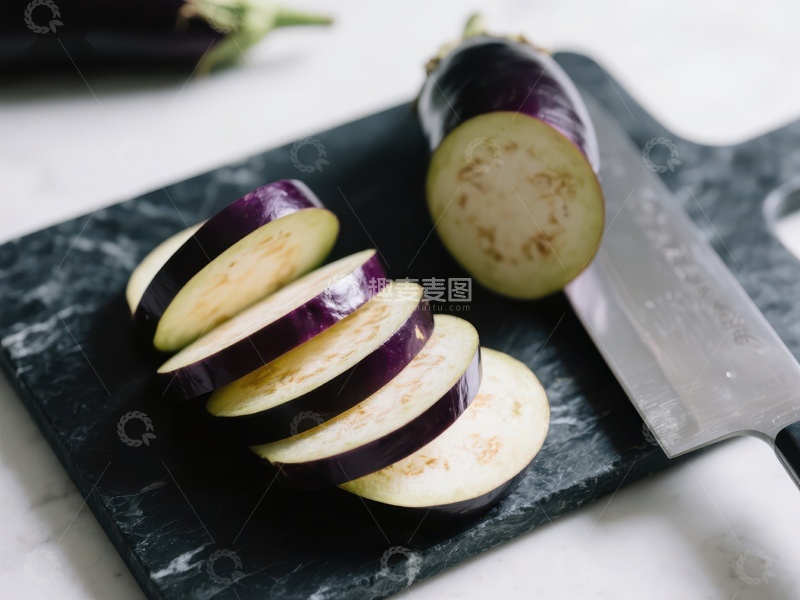 高清大图下载【趣麦麦图】切片茄子与刀具