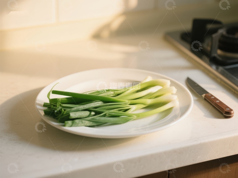 高清大图下载【趣麦麦图】新鲜葱段置于白色盘中