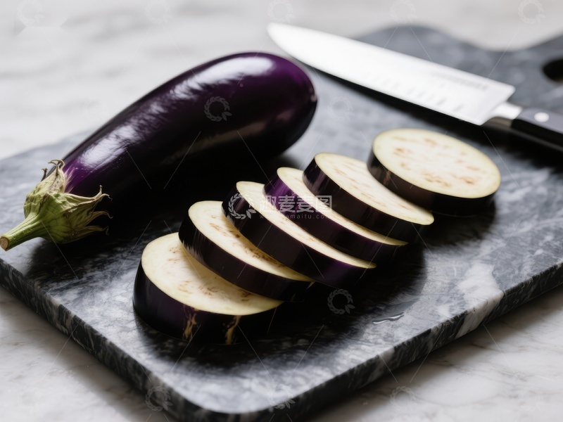高清大图下载【趣麦麦图】切片茄子与刀具