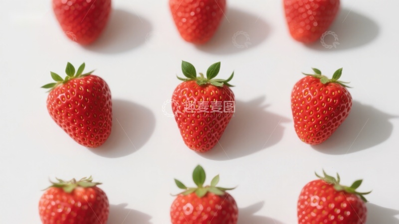 高清大图下载【趣麦麦图】新鲜草莓排列在白色背景上