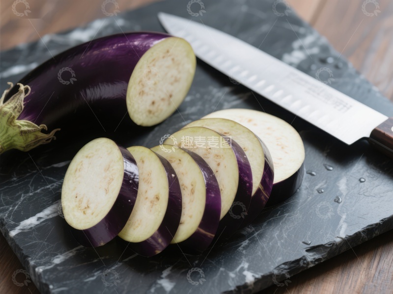 高清大图下载【趣麦麦图】切片茄子与刀具