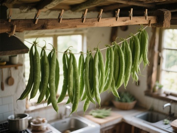 厨房悬挂的绿色豆荚