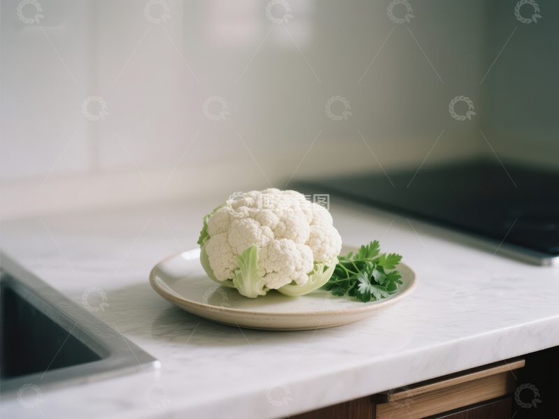 高清大图下载【趣麦麦图】新鲜花椰菜置于厨房台面