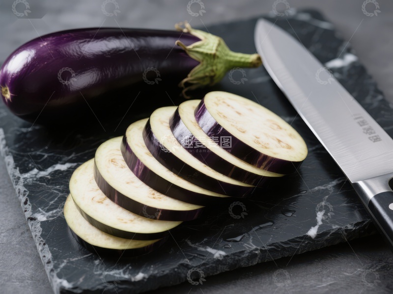 高清大图下载【趣麦麦图】切片茄子与刀具