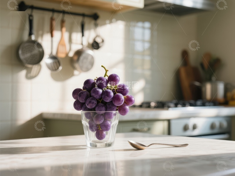 高清大图下载【趣麦麦图】厨房台面上的葡萄杯