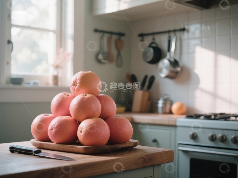 高清大图下载【趣麦麦图】厨房台面上的柚子堆