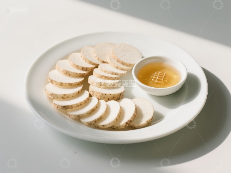 高清大图下载【趣麦麦图】切片山药与蜂蜜小碟