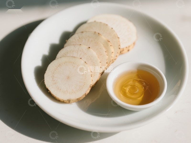 高清大图下载【趣麦麦图】白萝卜片配蜂蜜，清新健康美食