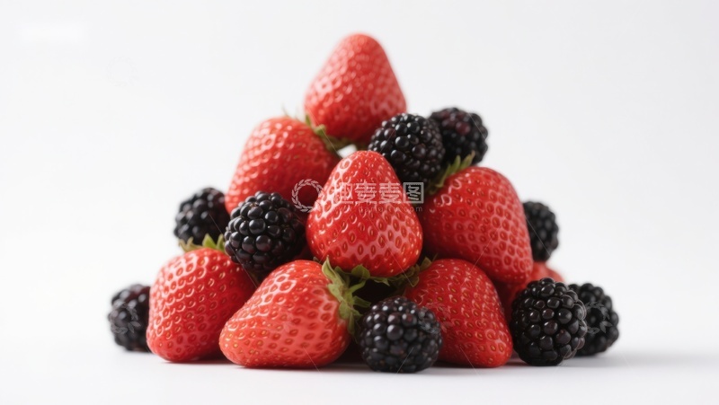 高清大图下载【趣麦麦图】新鲜草莓与黑莓堆叠