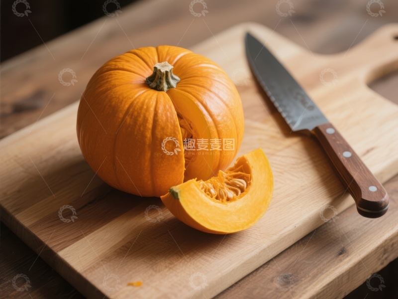高清大图下载【趣麦麦图】切开的南瓜与刀具
