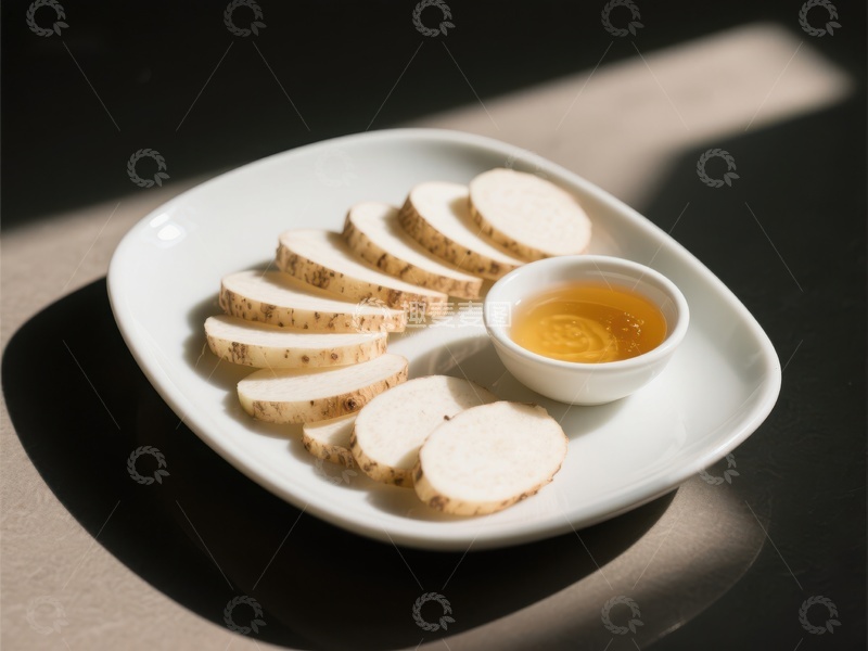 高清大图下载【趣麦麦图】切片山药配蜂蜜，简约美食