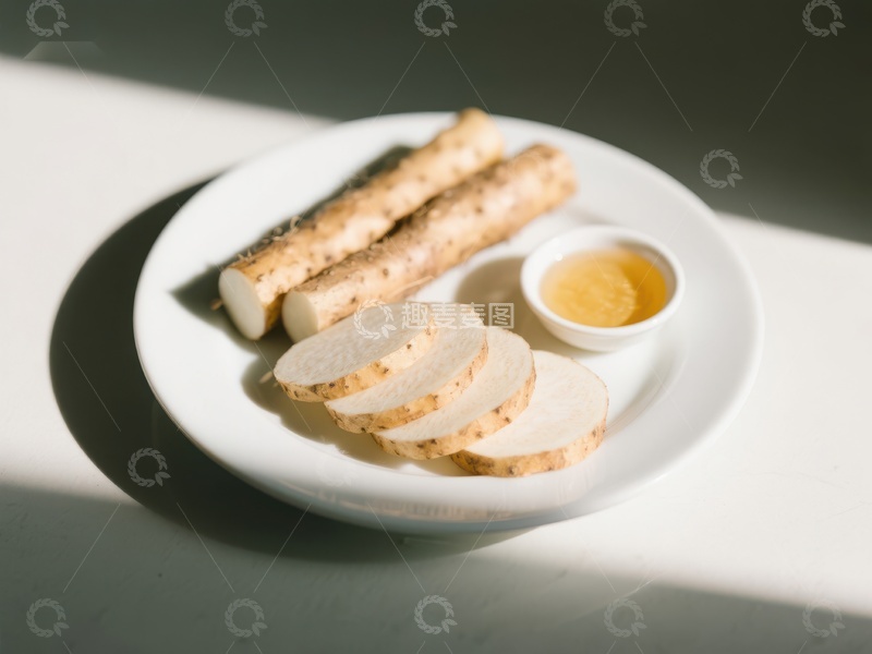 高清大图下载【趣麦麦图】盘中切片山药与蘸酱