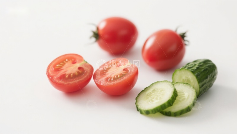 高清大图下载【趣麦麦图】新鲜番茄与黄瓜切片