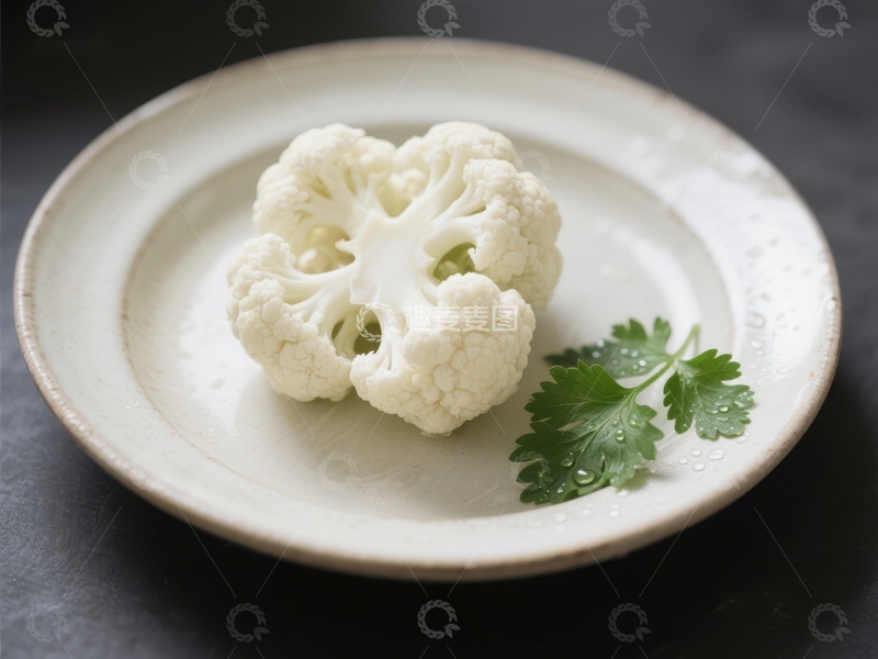 高清大图下载【趣麦麦图】盘中新鲜花椰菜与香菜