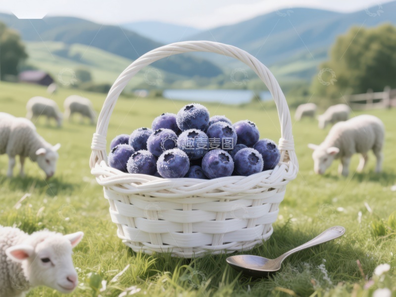 高清大图下载【趣麦麦图】蓝莓篮子与田园羊群