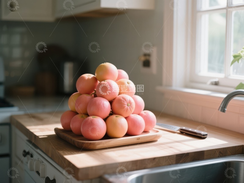 高清大图下载【趣麦麦图】厨房台面上的橙色水果堆