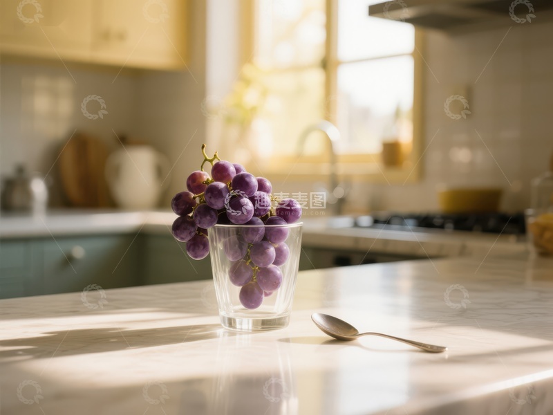 高清大图下载【趣麦麦图】阳光下的葡萄与厨房一角