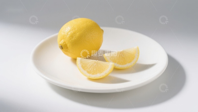 高清大图下载【趣麦麦图】柠檬与切片置于白色盘中