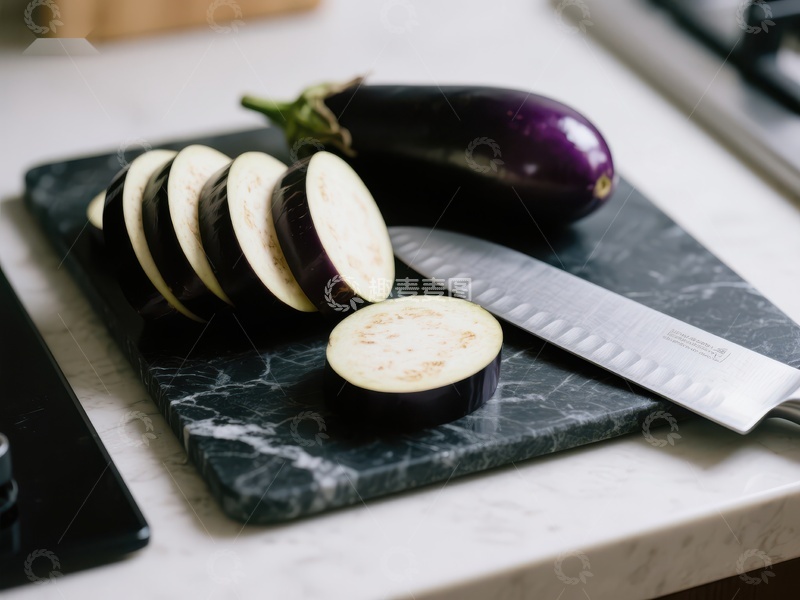 高清大图下载【趣麦麦图】切片茄子与刀具