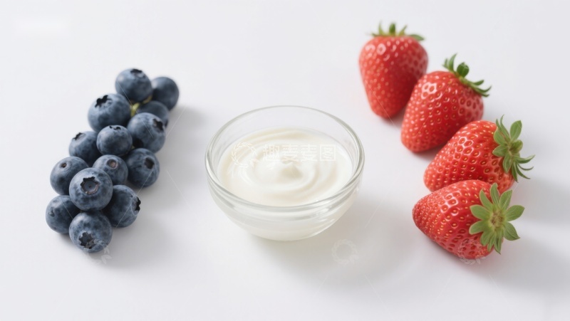 高清大图下载【趣麦麦图】新鲜蓝莓、草莓与酸奶的组合