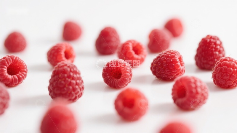 高清大图下载【趣麦麦图】新鲜覆盆子散落白色背景