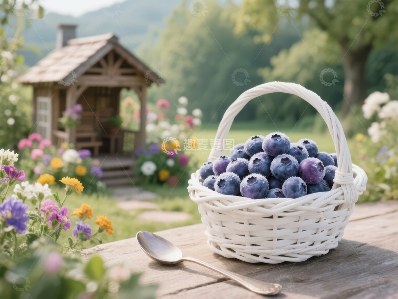 高清大图下载【趣麦麦图】蓝莓篮子与花园小屋