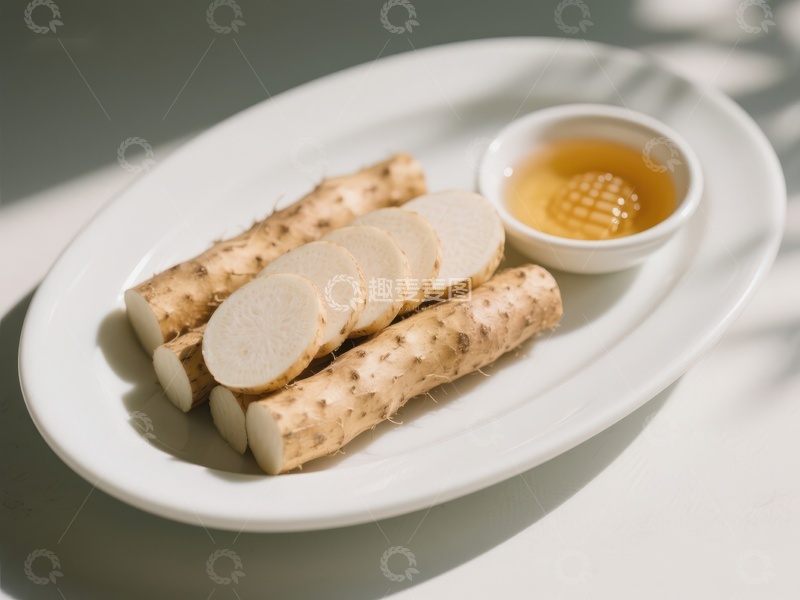 高清大图下载【趣麦麦图】新鲜山药配蜂蜜，简约美食