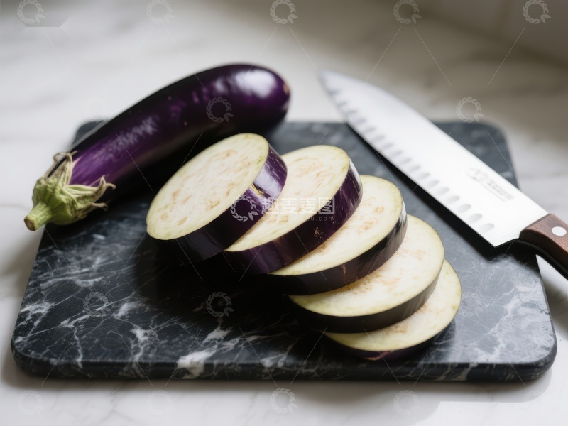 高清大图下载【趣麦麦图】切片茄子与刀具