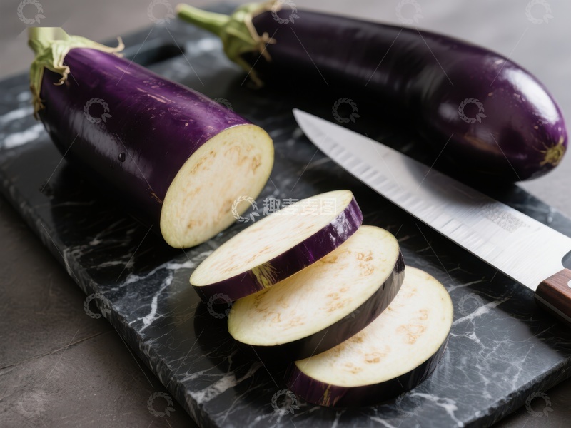 高清大图下载【趣麦麦图】切片茄子与刀具