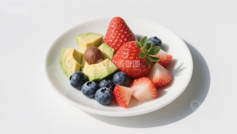 高清大图下载【趣麦麦图】新鲜水果拼盘，草莓蓝莓与牛油果