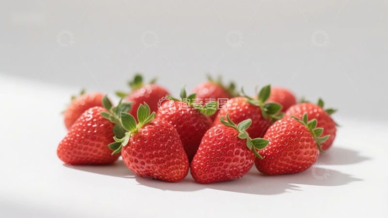 高清大图下载【趣麦麦图】新鲜草莓堆叠在白色背景上
