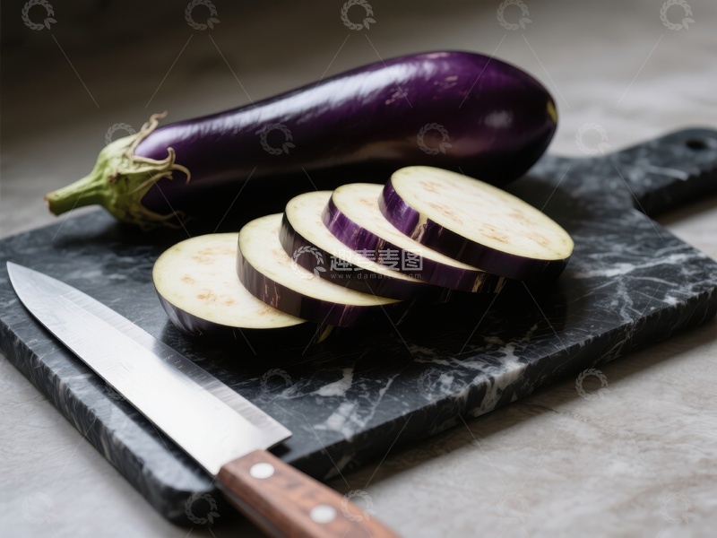 高清大图下载【趣麦麦图】切片茄子与刀具