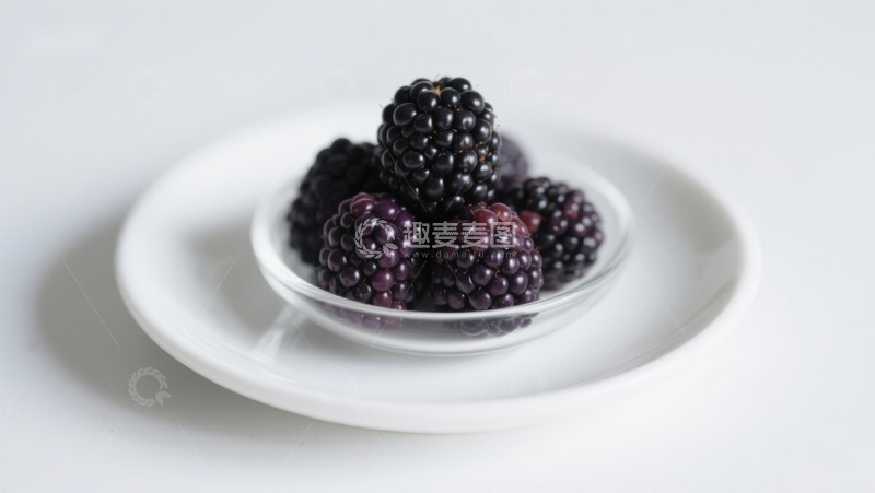 高清大图下载【趣麦麦图】新鲜黑莓置于白色碟中