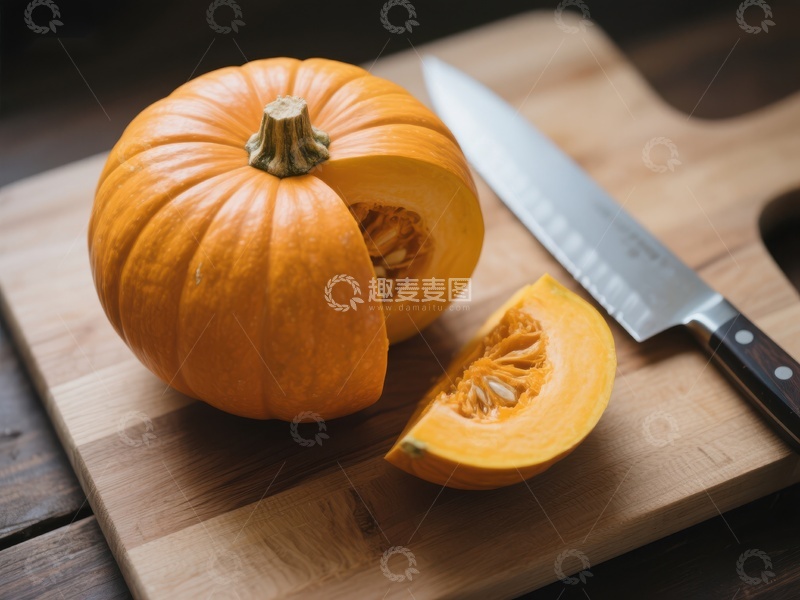 高清大图下载【趣麦麦图】切开的南瓜与刀具