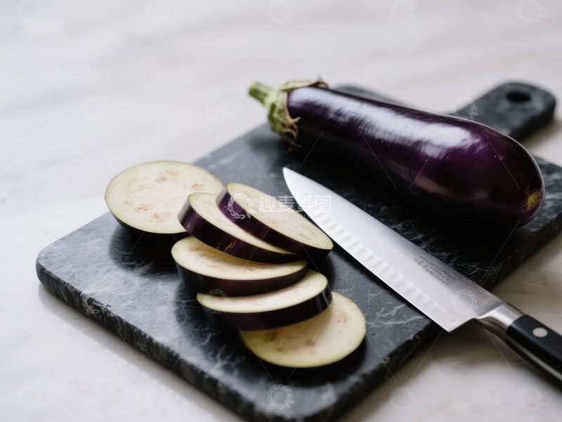 高清大图下载【趣麦麦图】切片茄子与刀具