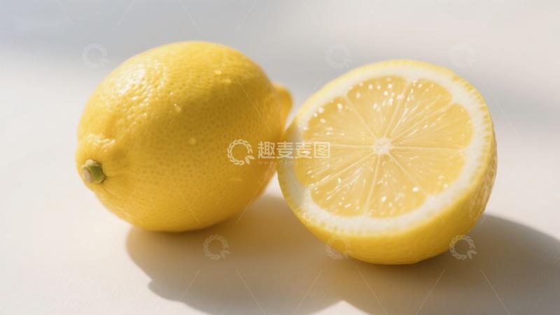 高清大图下载【趣麦麦图】新鲜柠檬，一半切开展示