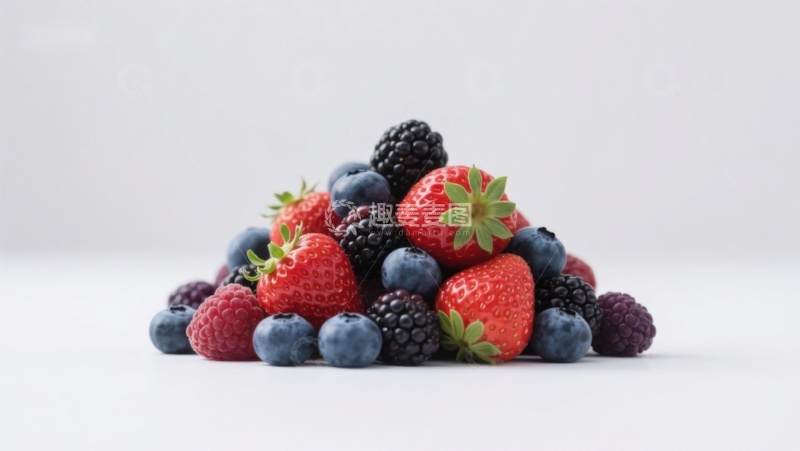 高清大图下载【趣麦麦图】新鲜草莓蓝莓黑莓堆叠