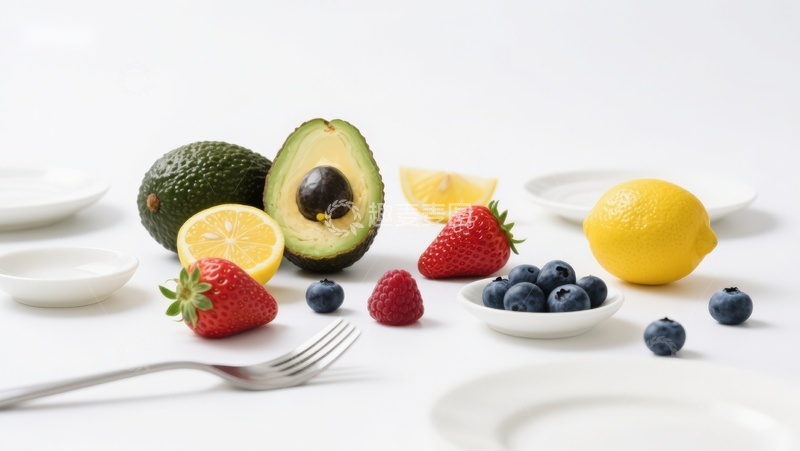 高清大图下载【趣麦麦图】新鲜水果与餐具的静物组合