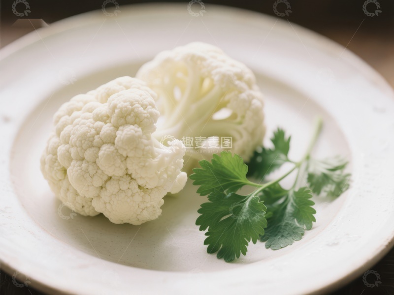 高清大图下载【趣麦麦图】新鲜花椰菜与香菜的静物组合