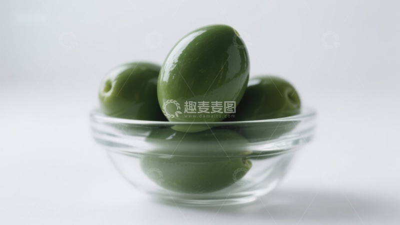 高清大图下载【趣麦麦图】透明碗中的绿色橄榄