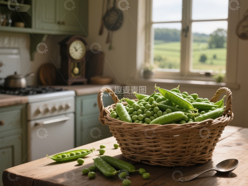 高清大图下载【趣麦麦图】厨房窗边的豌豆篮