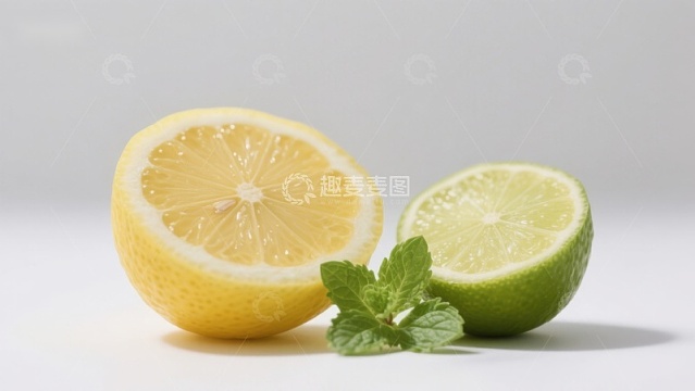 柠檬与青柠切片配薄荷叶