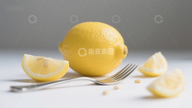 高清大图下载【趣麦麦图】柠檬与叉子的静物组合