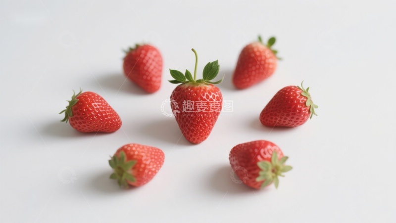 高清大图下载【趣麦麦图】新鲜草莓散落白色背景