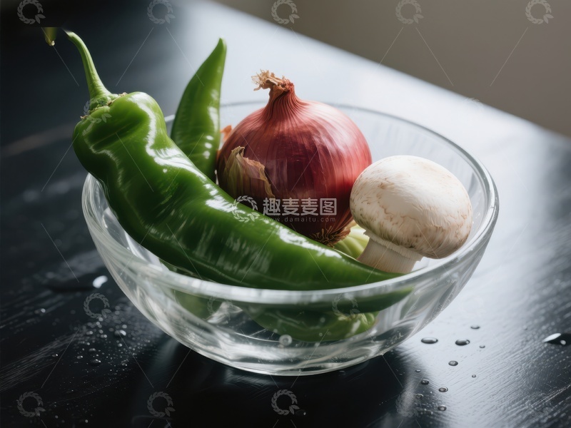高清大图下载【趣麦麦图】玻璃碗中的新鲜蔬菜