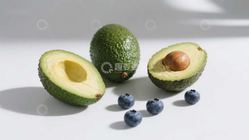 高清大图下载【趣麦麦图】新鲜牛油果与蓝莓的静物组合